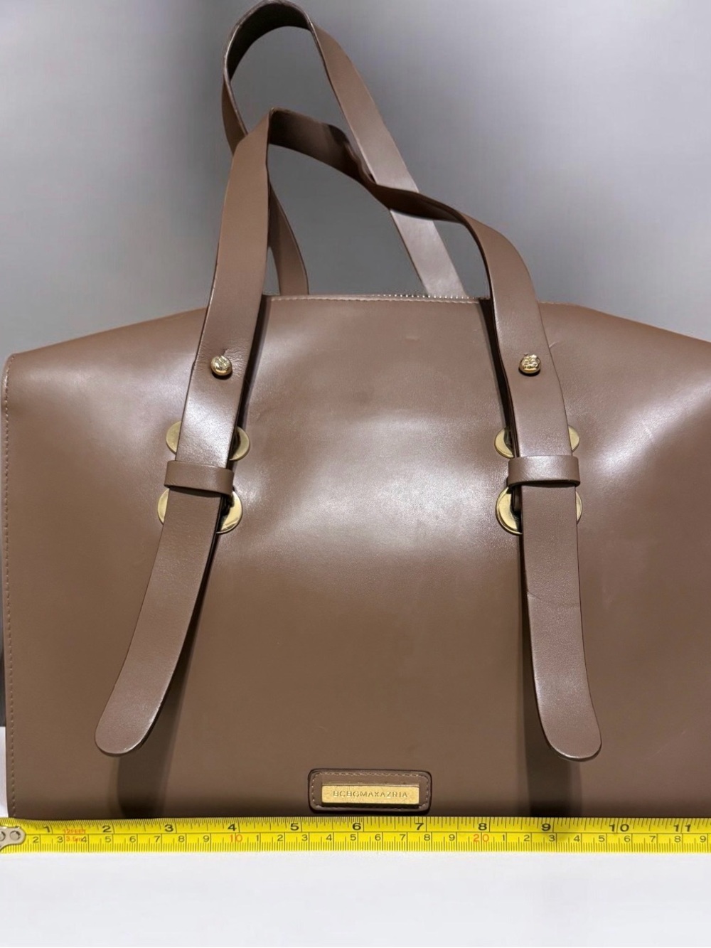 BCBGMaxAzria Taupe Leather Shoulder Tote Bag